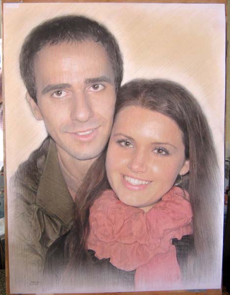 шаржист на корпоратив шарж по фото двое с красным шарфом