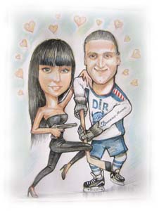 шаржист на свадьбу в Минске шарж по фото хоккеиста с девушкой