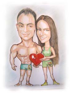 шарж парочки с сердцем шаржист на свадьбу в Минске 